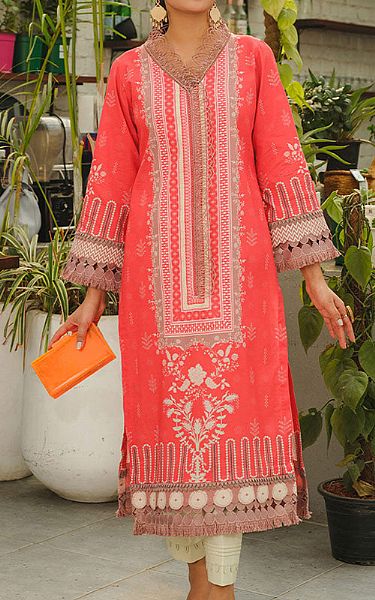 Rang Rasiya Pastel Red Lawn Kurti | Pakistani Lawn Suits- Image 1
