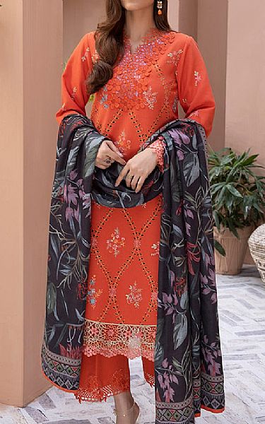 Rang Rasiya Shocking Orange Karandi Suit | Pakistani Winter Dresses- Image 1