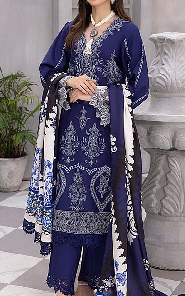 Rang Rasiya Navy Blue Linen Suit | Pakistani Winter Dresses- Image 1