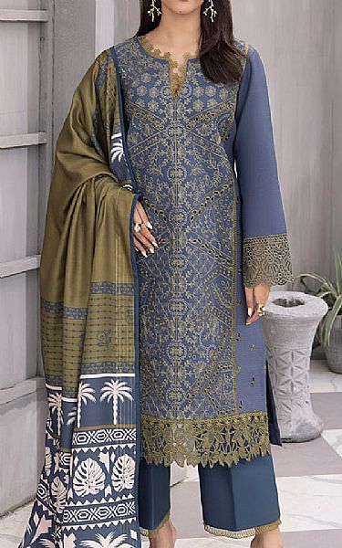Rang Rasiya Cadet Blue Linen Suit | Pakistani Winter Dresses- Image 1