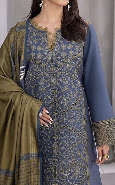 Rang Rasiya Cadet Blue Linen Suit | Pakistani Winter Dresses- Image 2