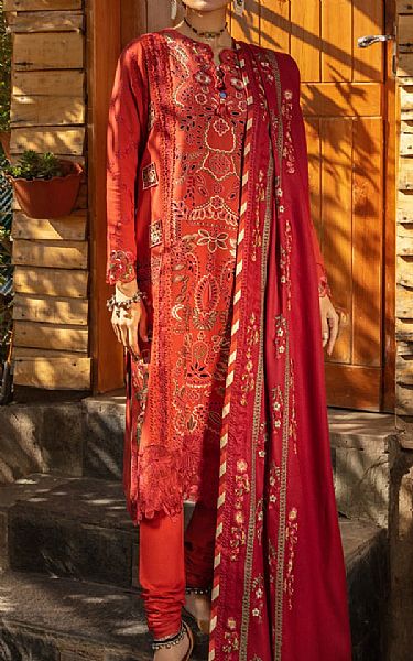 Rang Rasiya Dark Pastel Red Karandi Suit | Pakistani Winter Dresses- Image 1