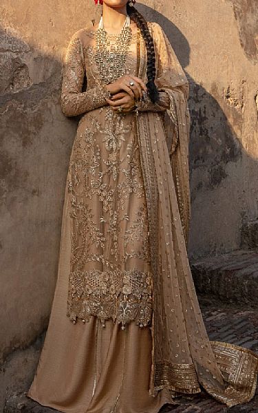Rang Rasiya Pale Brown Net Suit | Pakistani Embroidered Chiffon Dresses- Image 1