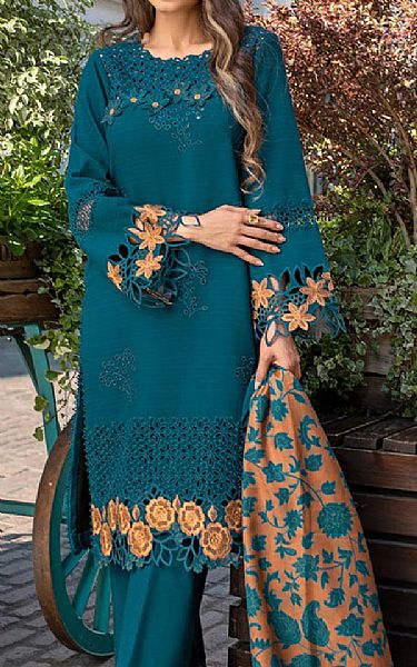 Rang Rasiya Dark Teal Linen Suit | Pakistani Winter Dresses in USA- Image 2
