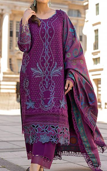 Rang Rasiya Grape Purple Linen Suit | Pakistani Winter Dresses in USA- Image 1