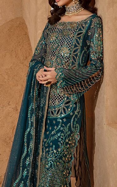 Rang Rasiya Teal Chiffon Suit | Pakistani Embroidered Chiffon Dresses USA- Image 2