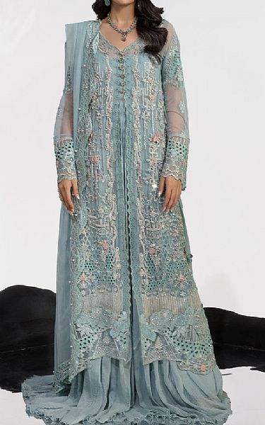 Rang Rasiya Slate Grey Net Suit | Pakistani Embroidered Chiffon Dresses- Image 1