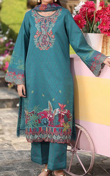 Rang Rasiya Teal Lawn Suit | Pakistani Lawn Dress in USA- Image 1