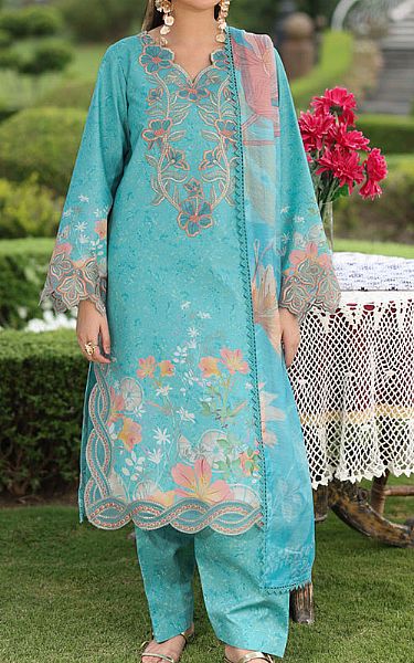 Rang Rasiya Turquoise Lawn Suit | Pakistani Lawn Dress in USA- Image 1