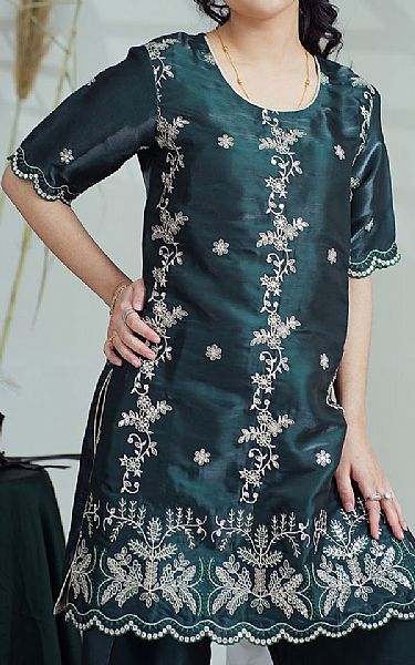 Reeza Silk Edit 3 - Bottle Green | Pakistani Pret Wear Clothing by Reeza- Image 2