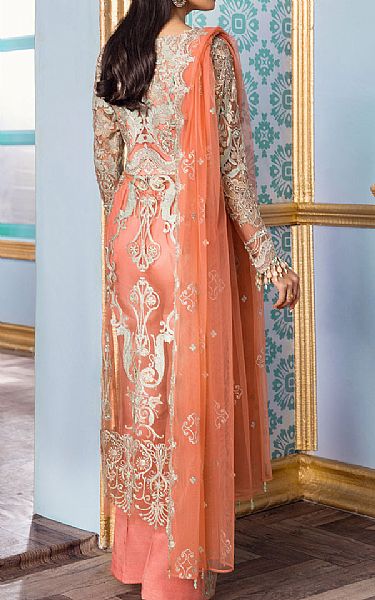 Reign Peach Net Suit | Pakistani Embroidered Chiffon Dresses- Image 2