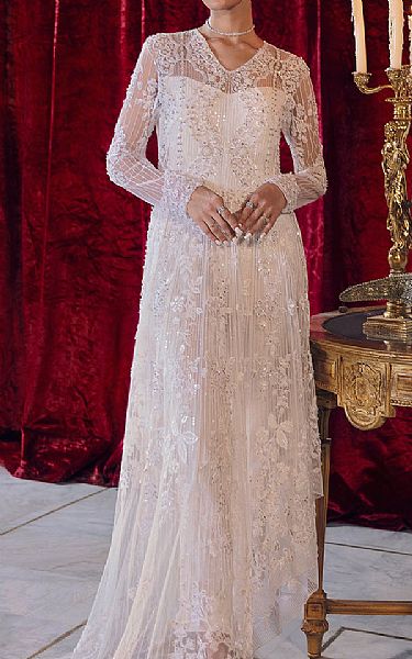 Reign White Net Suit | Pakistani Embroidered Chiffon Dresses- Image 1