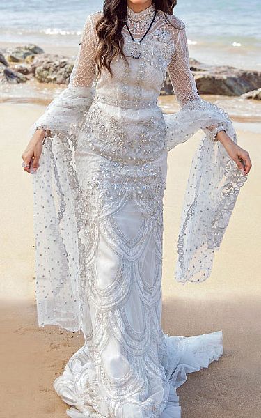 Reign White Net Suit | Pakistani Embroidered Chiffon Dresses- Image 1