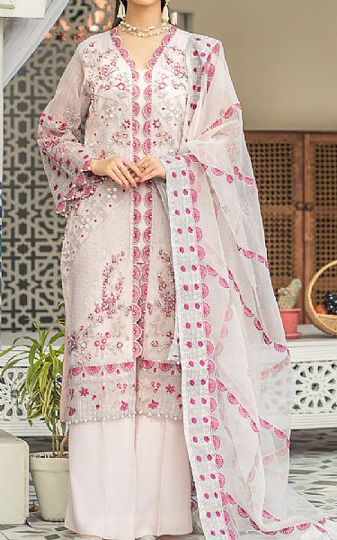 Resham Ghar White Organza Suit | Pakistani Embroidered Chiffon Dresses- Image 1