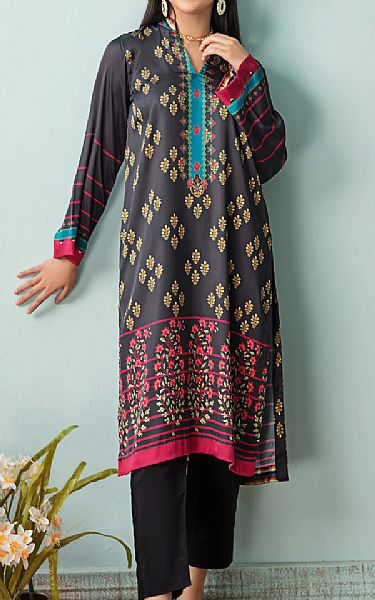 Charcoal Satin Silk Kurti | Resham Ghar Pakistani Chiffon Dresses