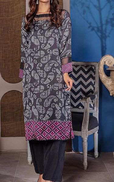 Resham Ghar Dark Grey Satin Silk Kurti | Pakistani Dresses in USA- Image 1