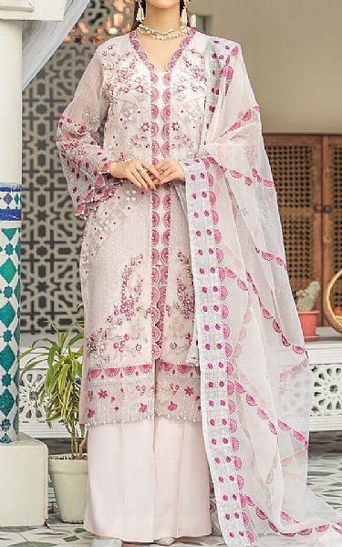 Resham Ghar Light Grey/Pink Organza Suit | Pakistani Embroidered Chiffon Dresses- Image 1