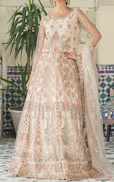 Resham Ghar Ivory Net Suit | Pakistani Embroidered Chiffon Dresses- Image 1