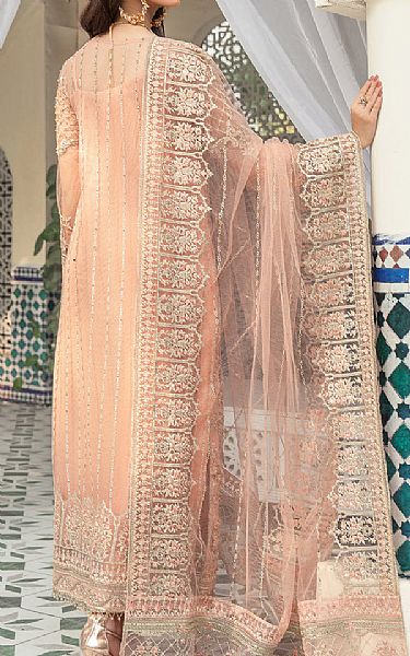 Resham Ghar Peach Net Suit | Pakistani Embroidered Chiffon Dresses- Image 2