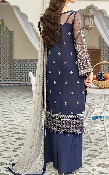 Resham Ghar Silver/Blue Organza Suit | Pakistani Embroidered Chiffon Dresses- Image 2