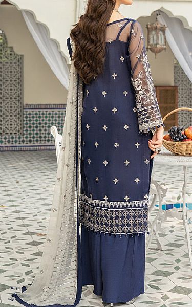 Resham Ghar Silver/Blue Organza Suit | Pakistani Embroidered Chiffon Dresses USA- Image 2