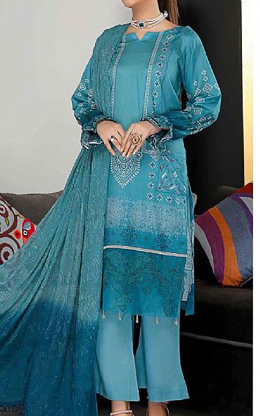Riaz Arts Turquoise Lawn Suit | Pakistani Dresses in USA- Image 1