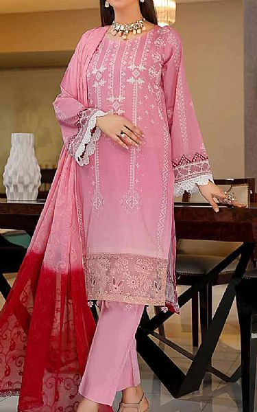 Riaz Arts Flamingo Pink Lawn Suit | Pakistani Dresses in USA- Image 1