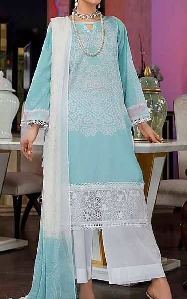 Riaz Arts Light Turquoise Lawn Suit | Pakistani Dresses in USA- Image 1