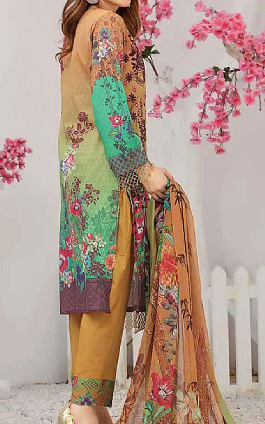 Riaz Arts Orange/Sea Green Lawn Suit | Pakistani Dresses in USA- Image 2