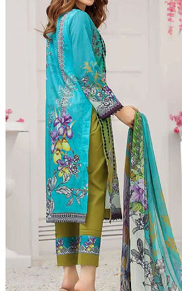 Riaz Arts Cyan/Apple Green Lawn Suit | Pakistani Dresses in USA- Image 2