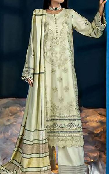 Riaz Arts Cream Leather Peach Suit | Pakistani Dresses in USA- Image 1
