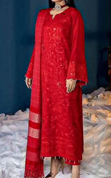 Riaz Arts Red Leather Peach Suit | Pakistani Dresses in USA- Image 1