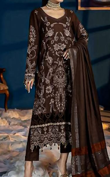 Riaz Arts Coffee Brown Leather Peach Suit | Pakistani Dresses in USA- Image 1