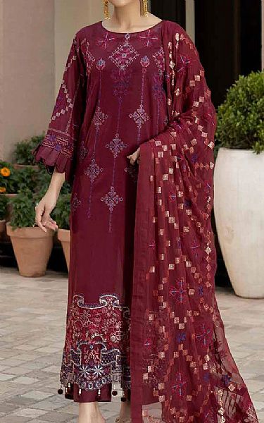 Riaz Arts Maroon Lawn Suit | Pakistani Dresses in USA- Image 1