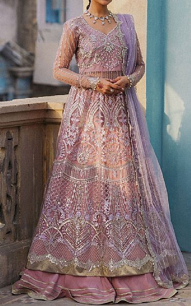 Roheenaz Pink/Lavender Net Suit | Pakistani Embroidered Chiffon Dresses USA- Image 1