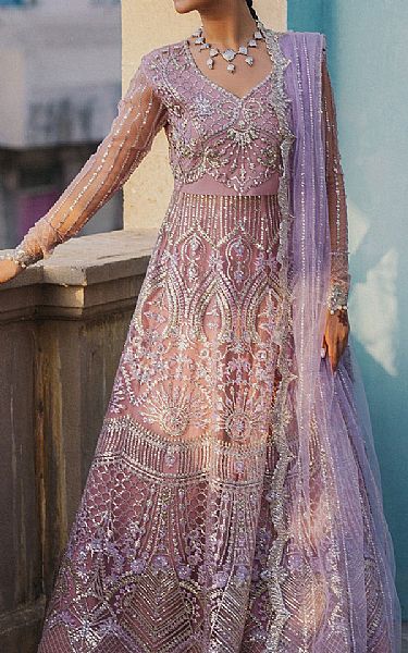 Roheenaz Pink/Lavender Net Suit | Pakistani Embroidered Chiffon Dresses USA- Image 2