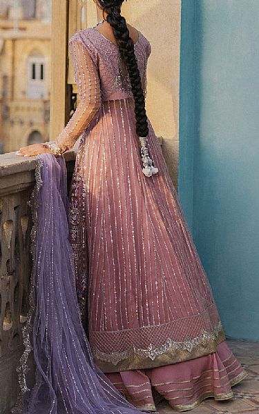 Roheenaz Pink/Lavender Net Suit | Pakistani Embroidered Chiffon Dresses USA- Image 3
