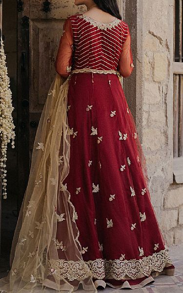 Roheenaz Maroon Net Suit | Pakistani Embroidered Chiffon Dresses USA- Image 3