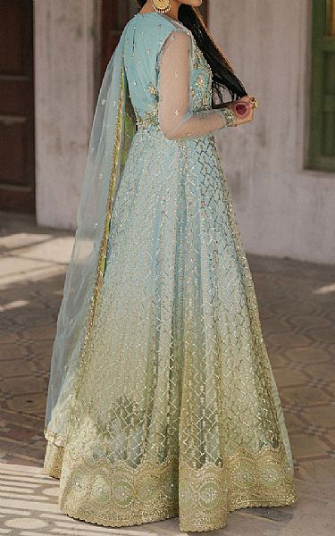 Roheenaz Light Turquoise Net Suit | Pakistani Embroidered Chiffon Dresses USA- Image 2