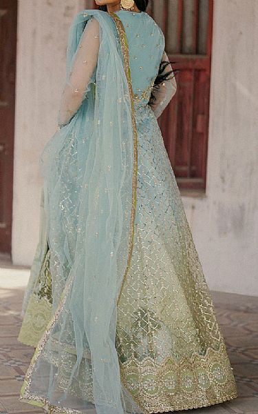 Roheenaz Light Turquoise Net Suit | Pakistani Embroidered Chiffon Dresses USA- Image 3