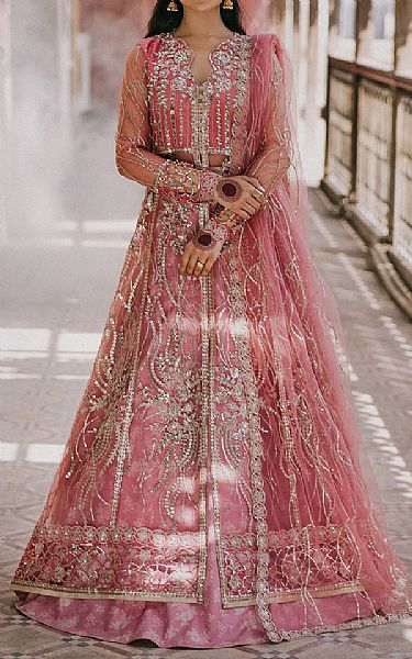 Roheenaz Tea Pink Net Suit | Pakistani Embroidered Chiffon Dresses USA- Image 1