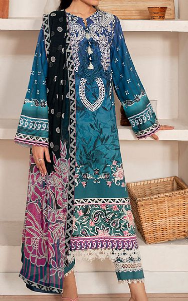 Roheenaz Blue/Turquoise Cambric Suit | Pakistani Winter Dresses in USA- Image 1