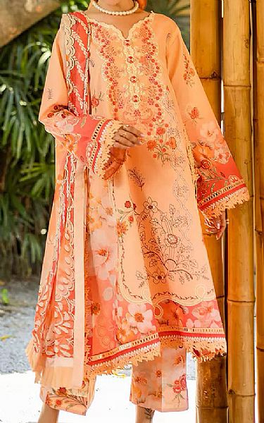 Roheenaz Peach Lawn Suit | Pakistani Lawn Dress in USA- Image 1