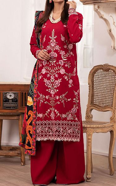 Roheenaz Scarlet Linen Suit | Pakistani Winter Dresses in USA- Image 1