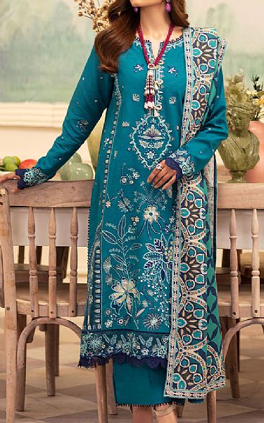 Roheenaz Dark Turquoise Khaddar Suit | Pakistani Winter Dresses in USA- Image 1