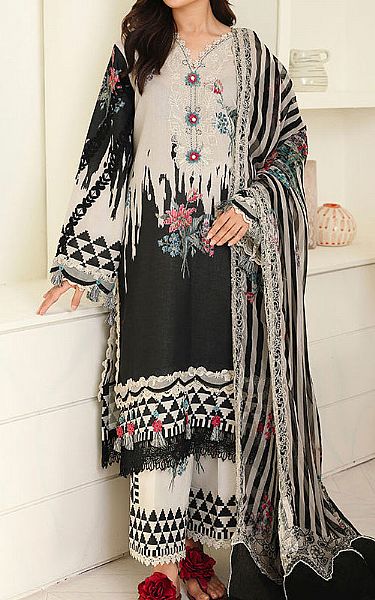 Roheenaz Ivory/Black Lawn Suit | Pakistani Lawn Dress in USA- Image 1