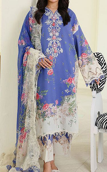 Roheenaz Ivory/Blue Lawn Suit | Pakistani Lawn Dress in USA- Image 1