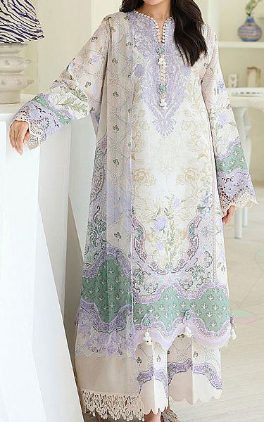 Roheenaz White/Lilac Lawn Suit | Pakistani Lawn Dress in USA- Image 1