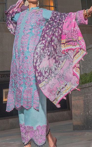 Rungrez Turquoise/Mauve Lawn Suit | Pakistani Dresses in USA- Image 1