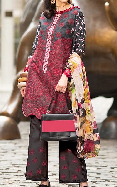 Rungrez Grey/Crimson Lawn Suit | Pakistani Dresses in USA- Image 1